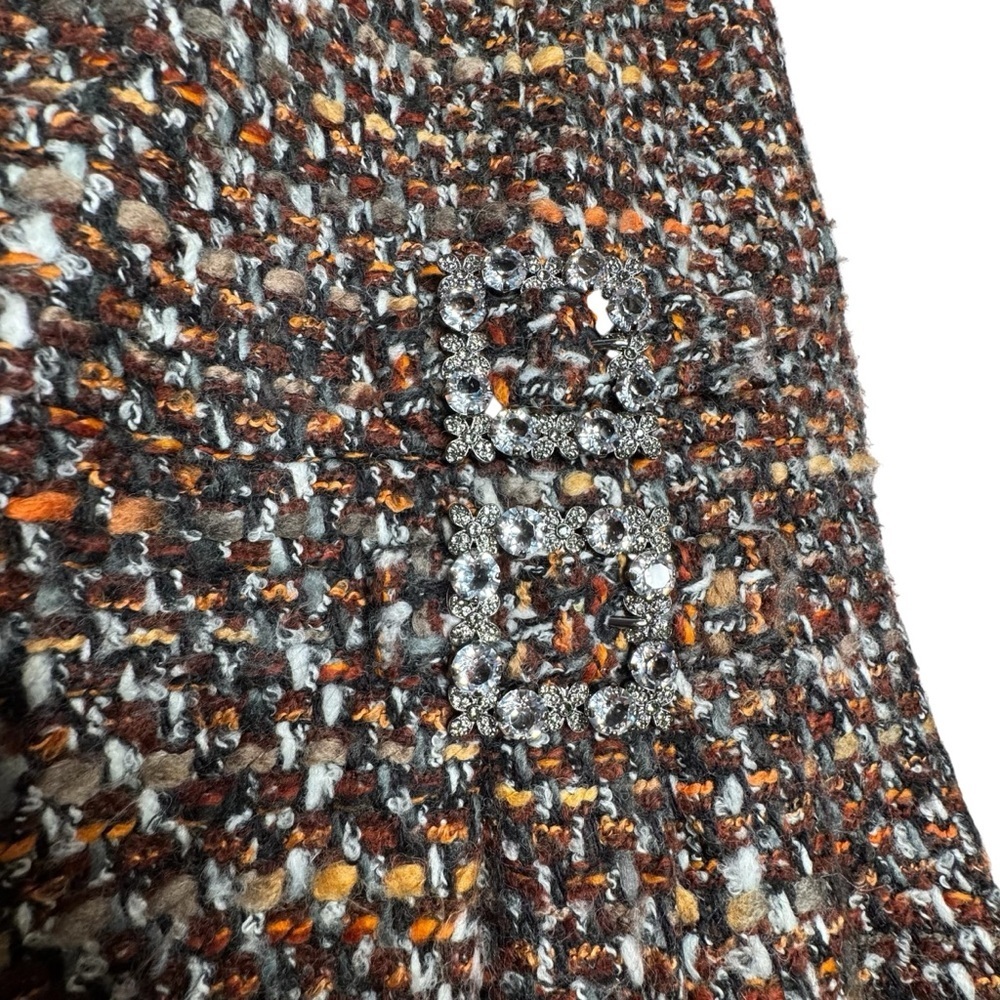 DOLCE & GABBANA Skirt Brown High Waist Tweed Crystal Buckles Wool 40 US 4 E18 - Picture 2 of 10